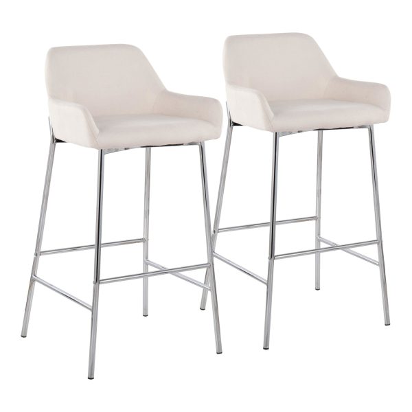 Daniella Cream Fabric Chrome Contemporary Bar Stool Set of 2 1