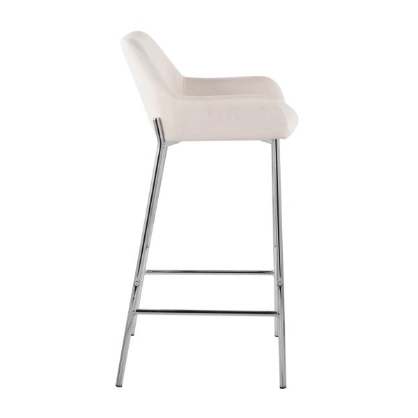 Daniella Cream Fabric Chrome Contemporary Bar Stool Set of 2 3