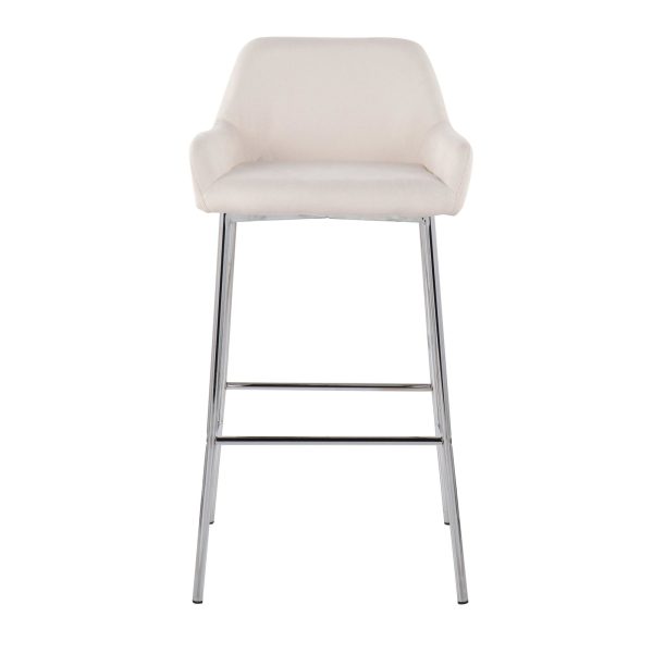 Daniella Cream Fabric Chrome Contemporary Bar Stool Set of 2 6