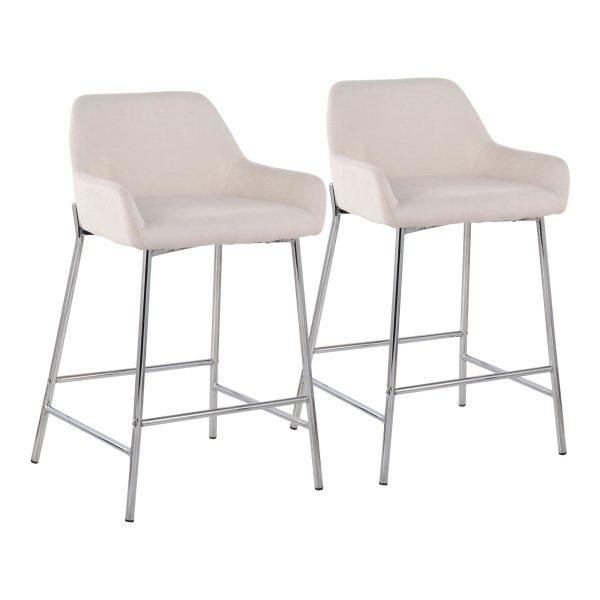 Daniella Cream Fabric Chrome Contemporary Counter Stool Set of 2 2