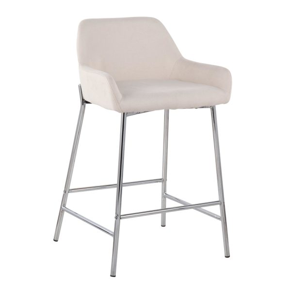 Daniella Cream Fabric Chrome Contemporary Counter Stool Set of 2 3