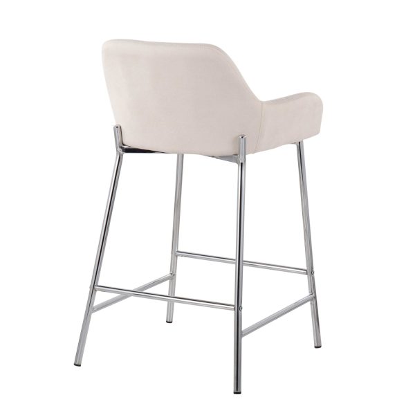 Daniella Cream Fabric Chrome Contemporary Counter Stool Set of 2 5