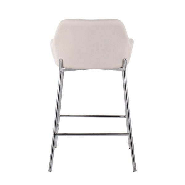 Daniella Cream Fabric Chrome Contemporary Counter Stool Set of 2 6