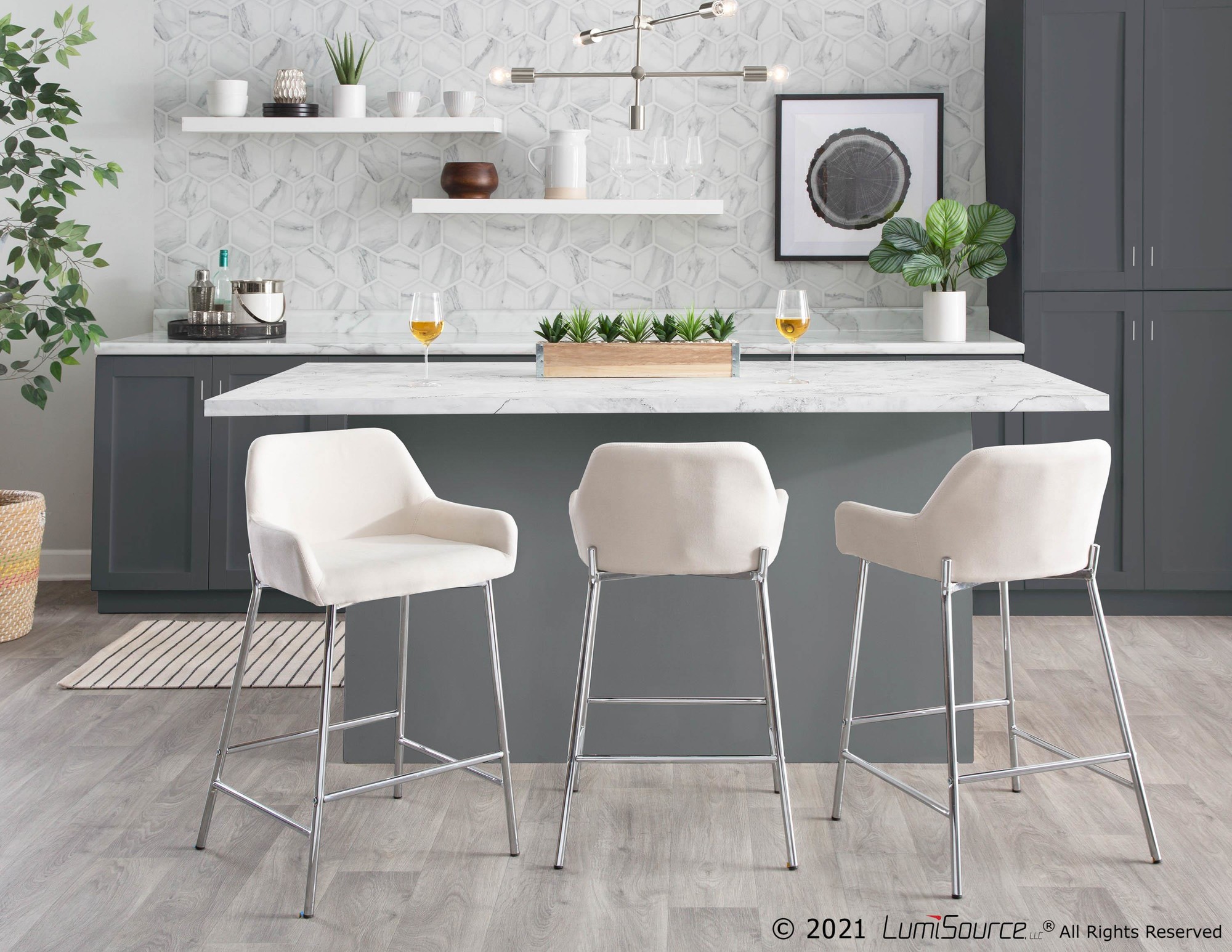 Daniella Cream Fabric Chrome Contemporary Counter Stool (Set of 2) 1 Daniella Cream Fabric Chrome Contemporary Counter Stool (Set of 2)