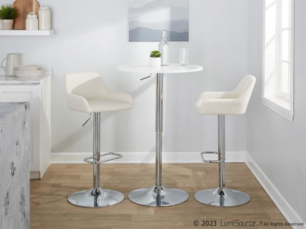 Daniella Cream Fabric Chrome Contemporary Swivel Barstool Set of 2 1