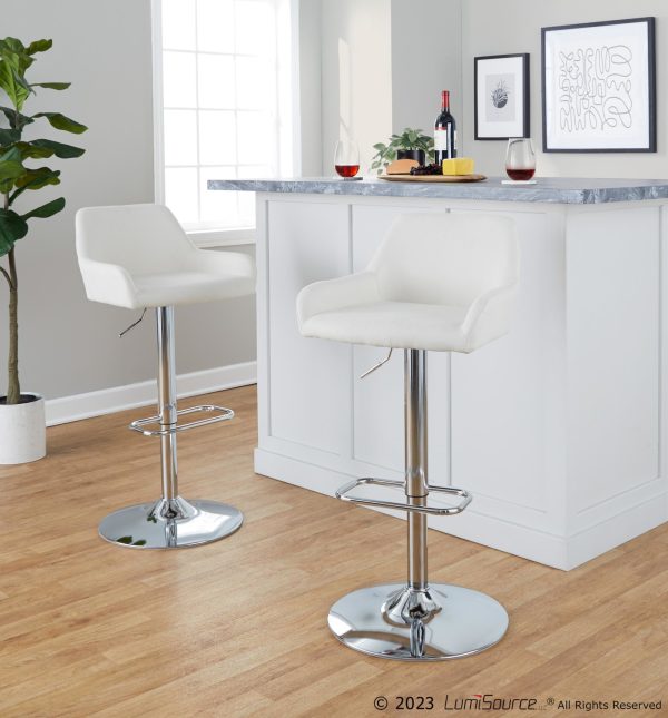 Daniella Cream Fabric Chrome Contemporary Swivel Barstool Set of 2 2