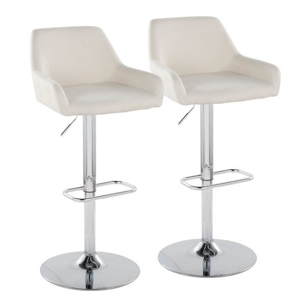 Daniella Cream Fabric Chrome Contemporary Swivel Barstool Set of 2 4