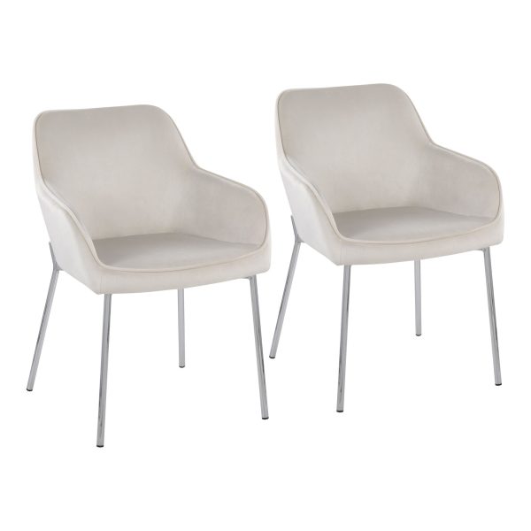 Daniella Cream Velvet Chrome Contemporary Dining Chairs Set of 2 1