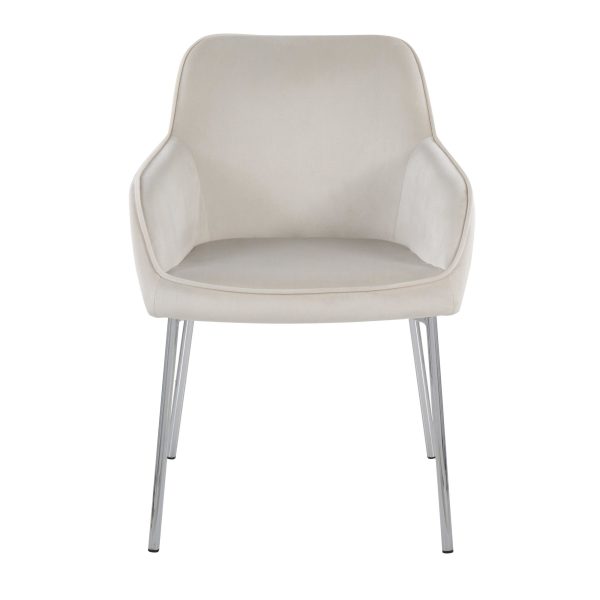Daniella Cream Velvet Chrome Contemporary Dining Chairs Set of 2 6