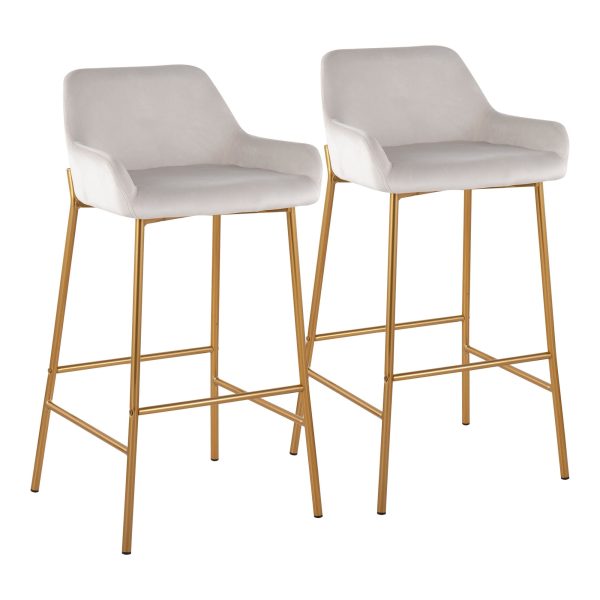 Daniella Gold Metal White Velvet Contemporary Bar Stools Set of 2 1