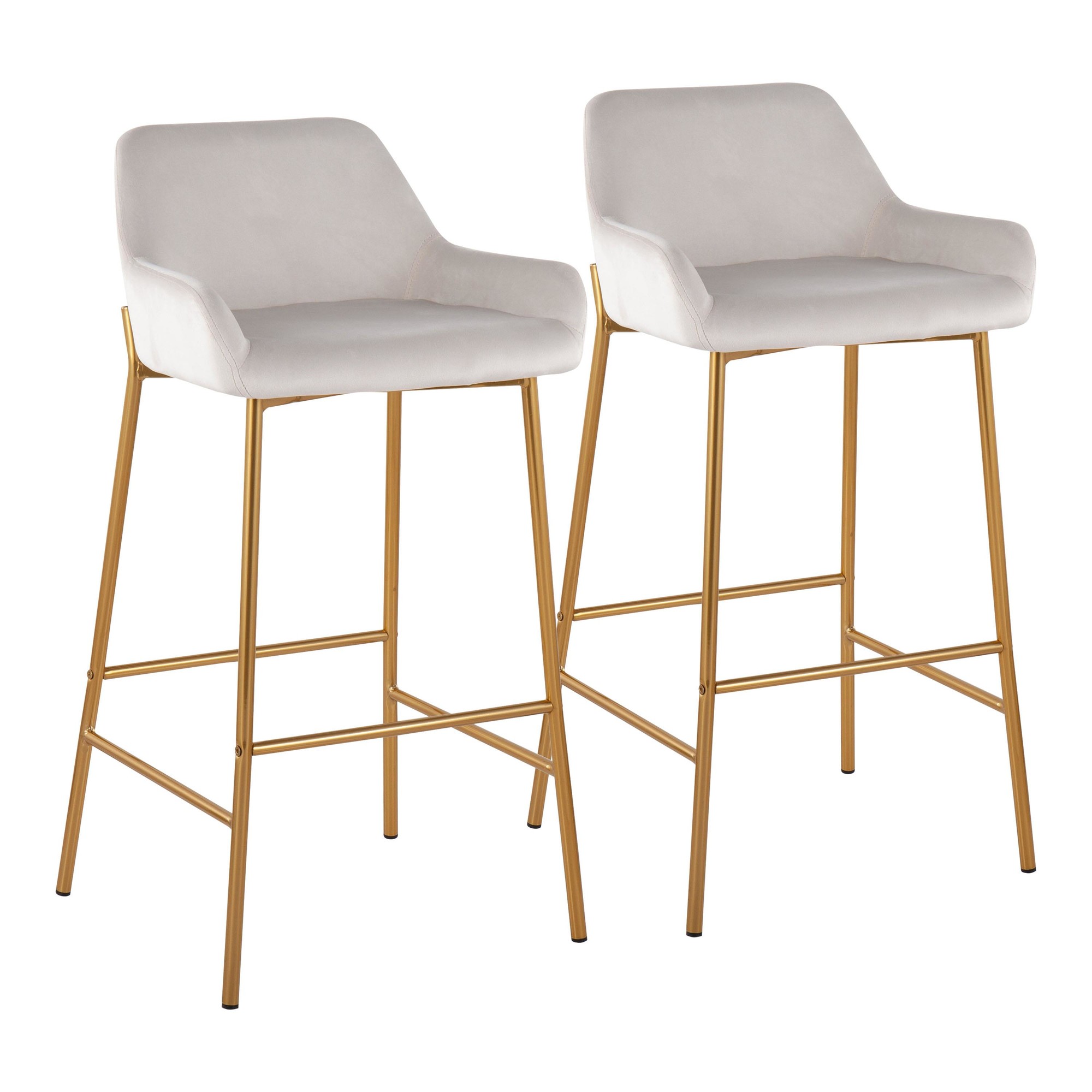 Daniella Gold Metal White Velvet Contemporary Bar Stools (Set of 2) 2 Daniella Gold Metal White Velvet Contemporary Bar Stools (Set of 2) - Image 2