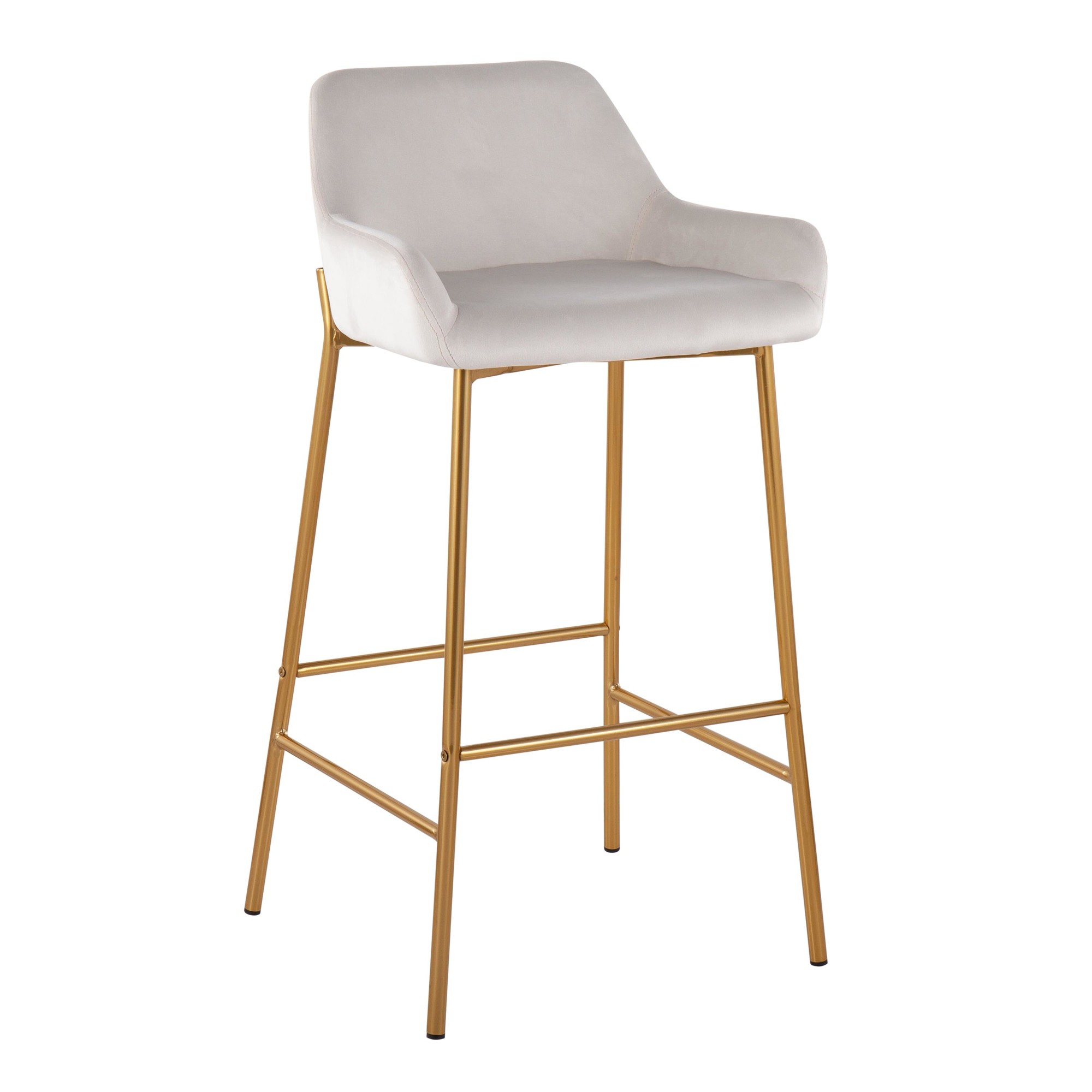 Daniella Gold Metal White Velvet Contemporary Bar Stools (Set of 2) 3 Daniella Gold Metal White Velvet Contemporary Bar Stools (Set of 2) - Image 3