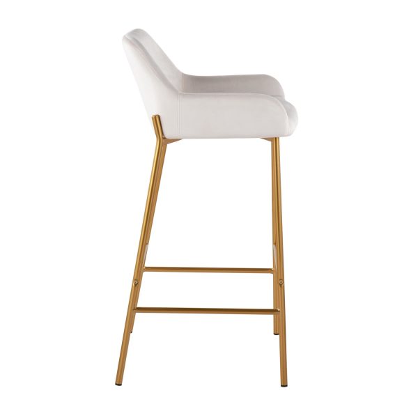Daniella Gold Metal White Velvet Contemporary Bar Stools Set of 2 3