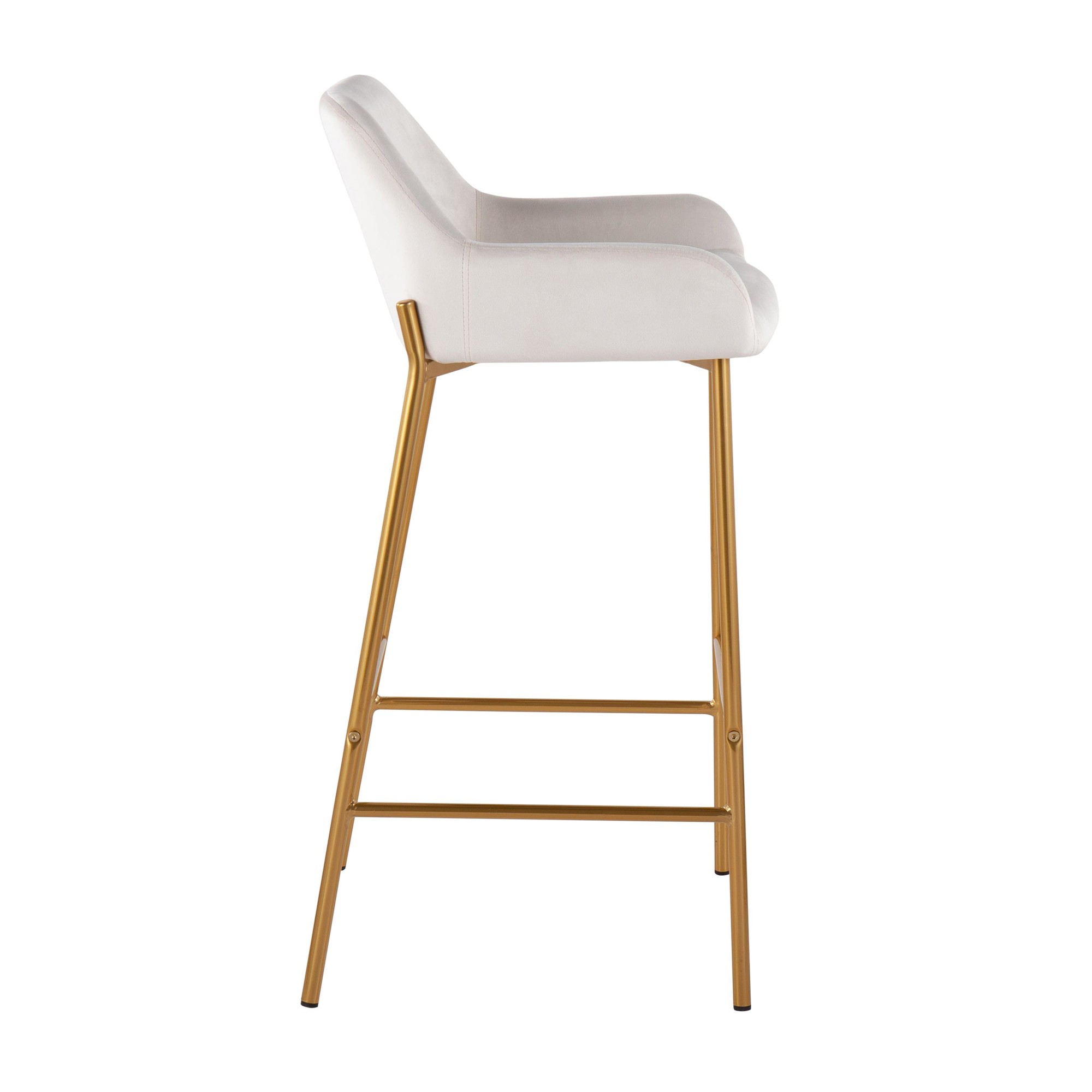 Daniella Gold Metal White Velvet Contemporary Bar Stools (Set of 2) 4 Daniella Gold Metal White Velvet Contemporary Bar Stools (Set of 2) - Image 4