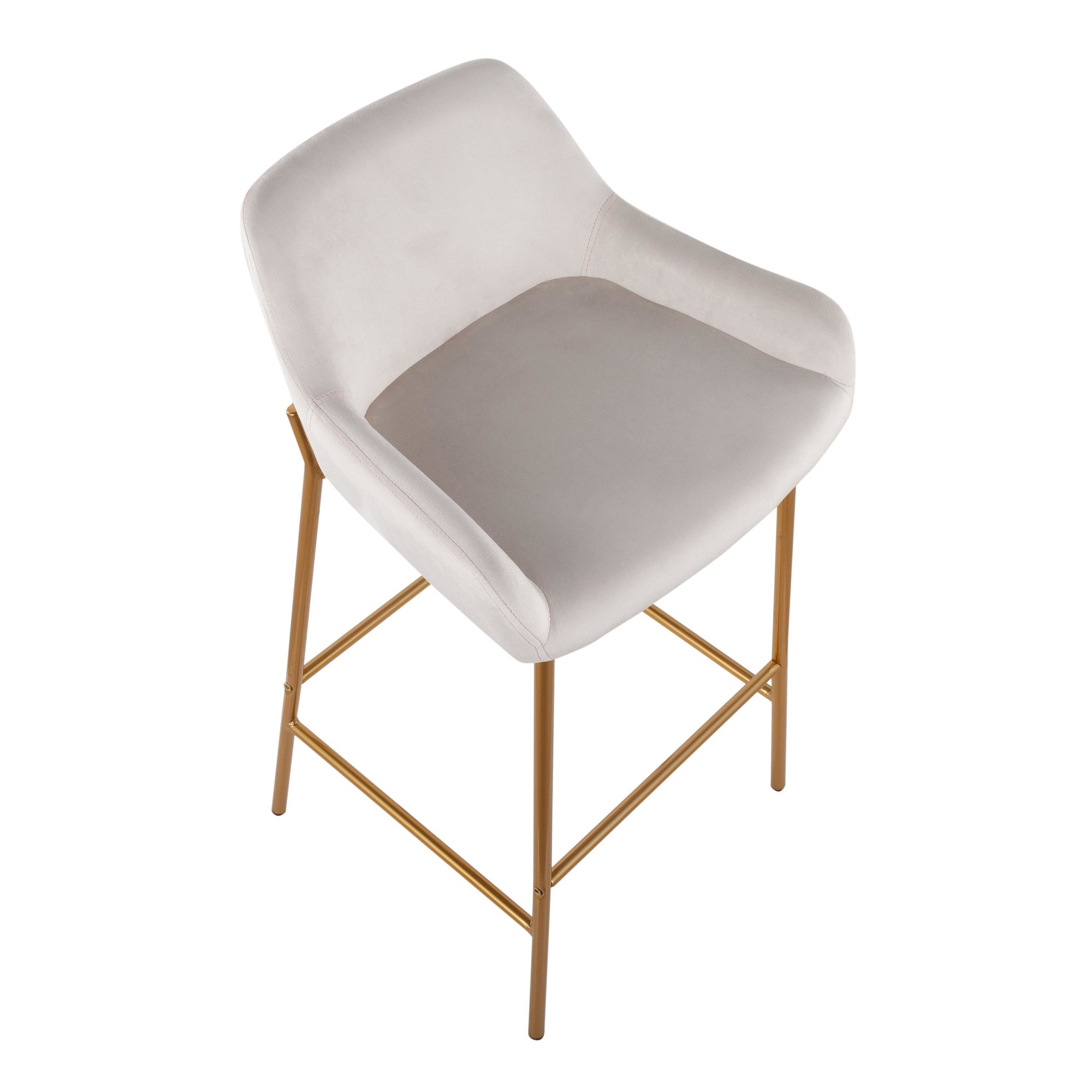 Daniella Gold Metal White Velvet Contemporary Bar Stools (Set of 2) 8 Daniella Gold Metal White Velvet Contemporary Bar Stools (Set of 2) - Image 8