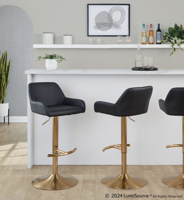 Daniella Gold and Black Contemporary Adjustable Barstool Set of 2 1