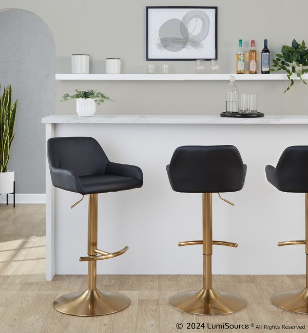 Daniella Gold and Black Contemporary Adjustable Barstool Set of 2