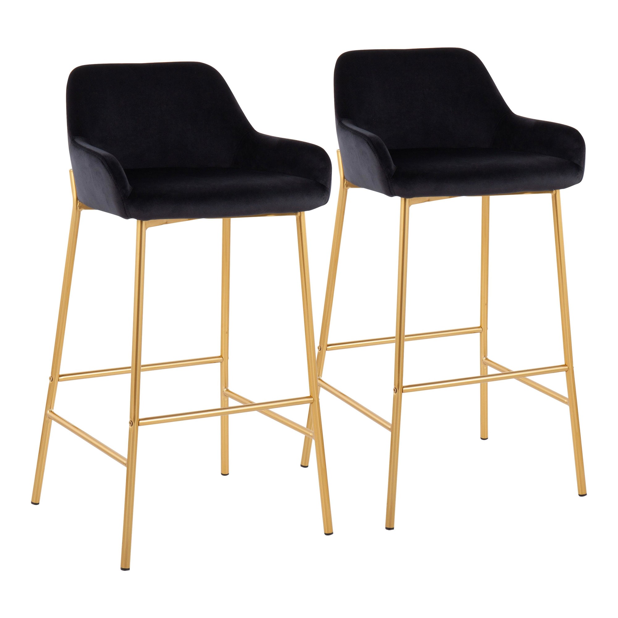 Daniella Gold and Black Velvet Contemporary Bar Stools (Set of 2) 2 Daniella Gold and Black Velvet Contemporary Bar Stools (Set of 2) - Image 2