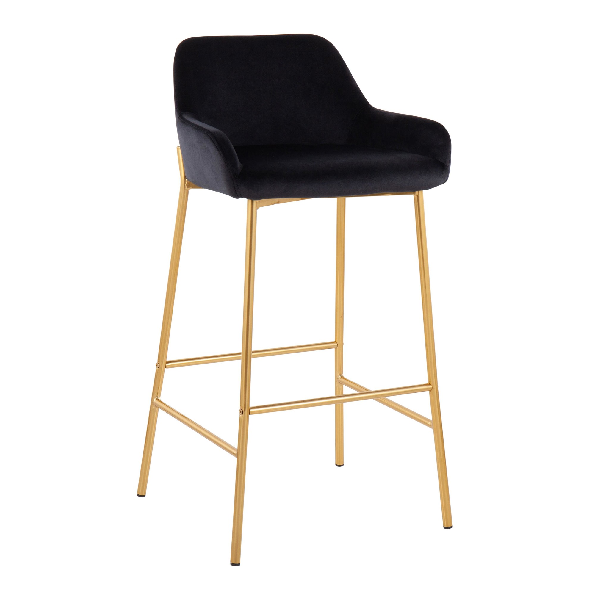 Daniella Gold and Black Velvet Contemporary Bar Stools (Set of 2) 3 Daniella Gold and Black Velvet Contemporary Bar Stools (Set of 2) - Image 3