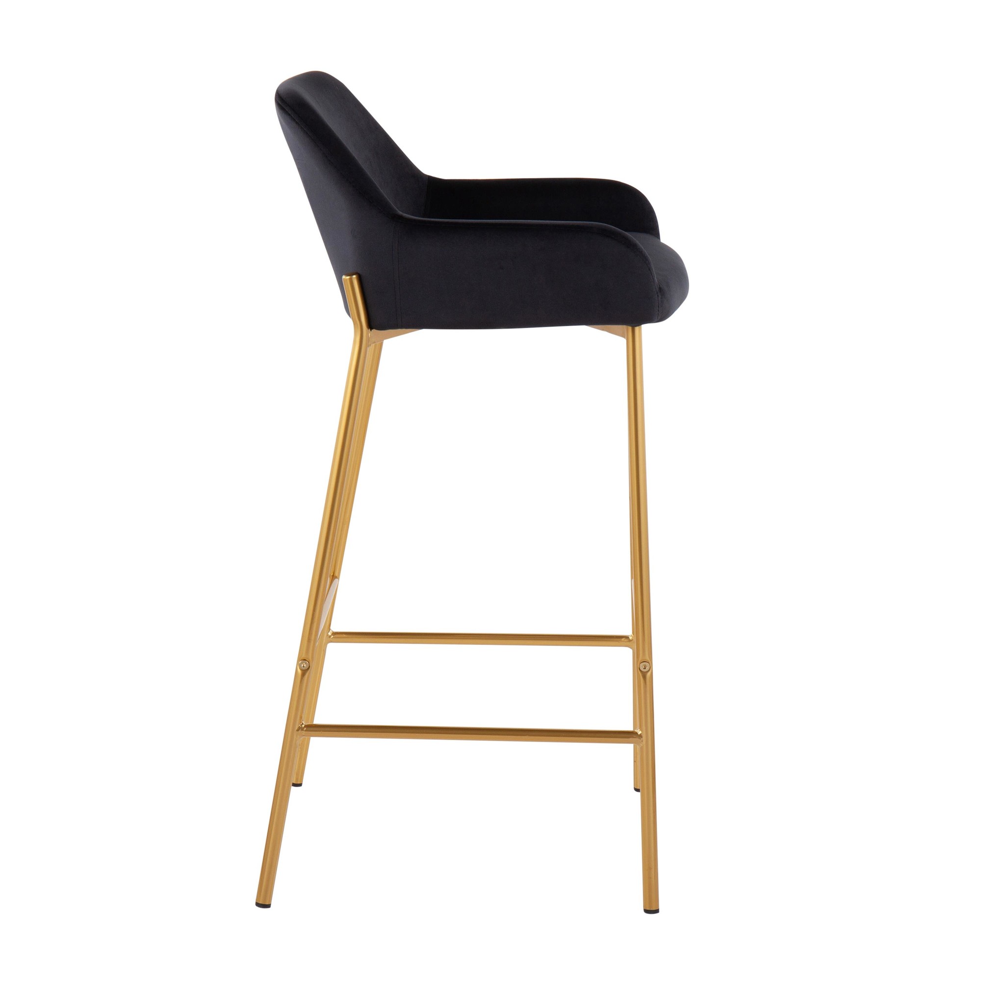 Daniella Gold and Black Velvet Contemporary Bar Stools (Set of 2) 4 Daniella Gold and Black Velvet Contemporary Bar Stools (Set of 2) - Image 4
