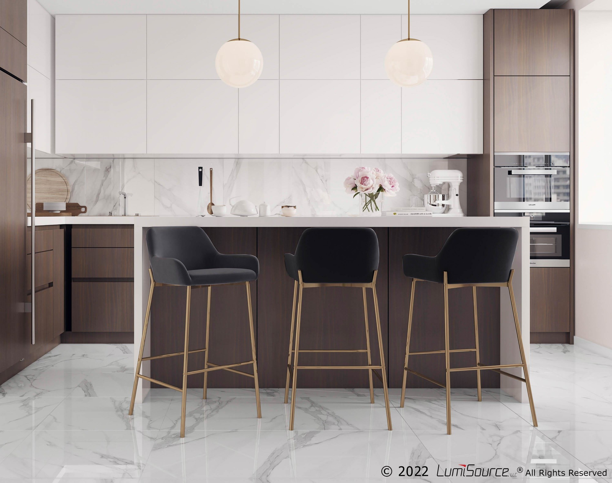 Daniella Gold and Black Velvet Contemporary Bar Stools (Set of 2) 1 Daniella Gold and Black Velvet Contemporary Bar Stools (Set of 2)