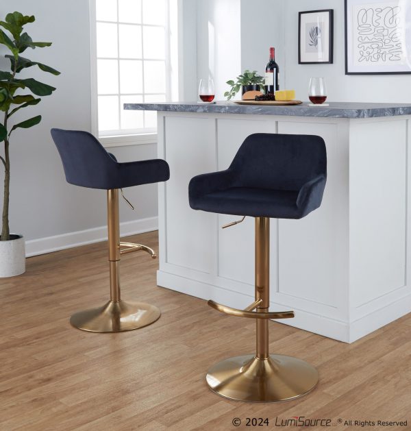 Daniella Gold and Black Velvet Contemporary Barstools Set of 2 1