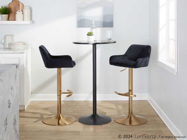 Daniella Gold and Black Velvet Contemporary Barstools Set of 2 3