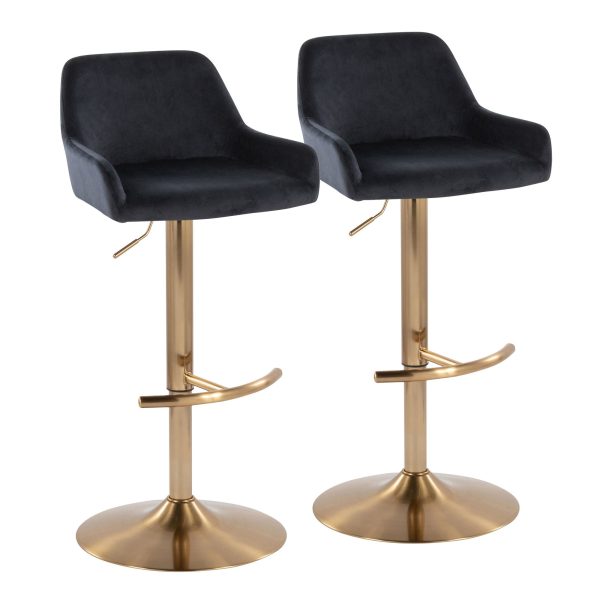 Daniella Gold and Black Velvet Contemporary Barstools Set of 2 4