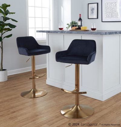 Daniella Gold and Black Velvet Contemporary Barstools (Set of 2)