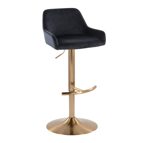 Daniella Gold and Black Velvet Contemporary Barstools Set of 2 5