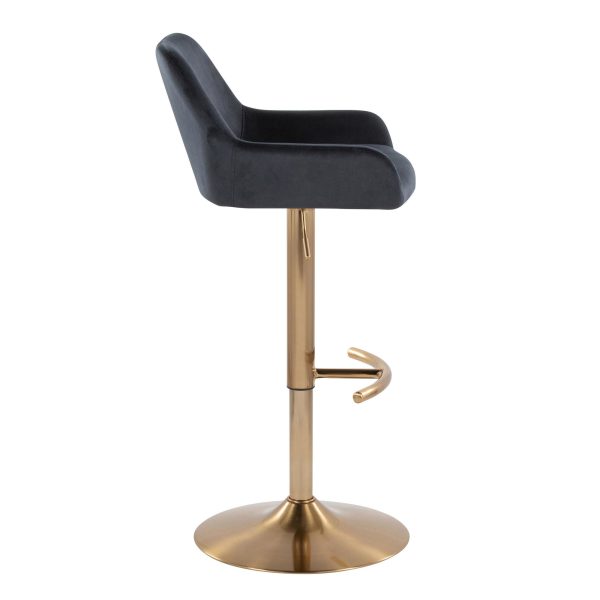 Daniella Gold and Black Velvet Contemporary Barstools Set of 2 6