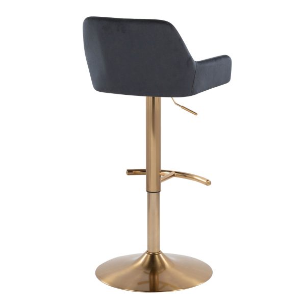 Daniella Gold and Black Velvet Contemporary Barstools Set of 2 7