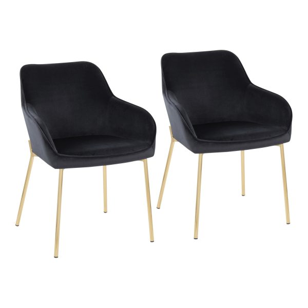 Daniella Gold and Black Velvet Contemporary Dining Chairs Set of 2 1