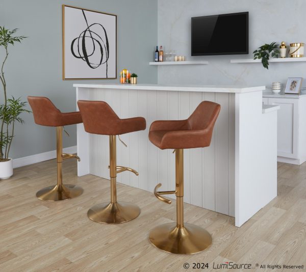 Daniella Gold and Camel Contemporary Adjustable Barstool Set of 2 1