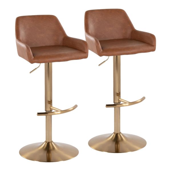 Daniella Gold and Camel Contemporary Adjustable Barstool Set of 2 2