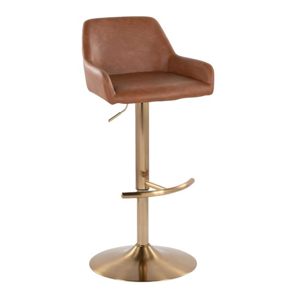 Daniella Gold and Camel Contemporary Adjustable Barstool Set of 2 3