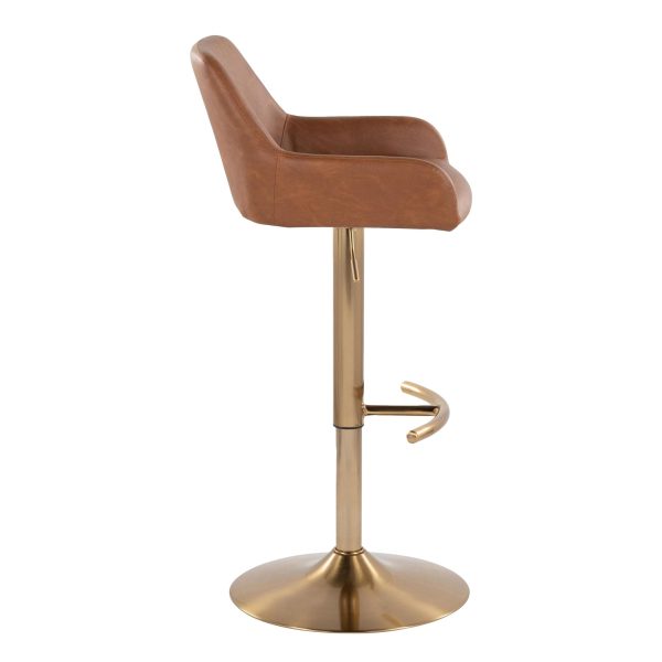Daniella Gold and Camel Contemporary Adjustable Barstool Set of 2 4