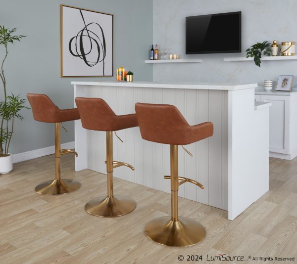 Daniella Gold and Camel Contemporary Adjustable Barstool Set of 2