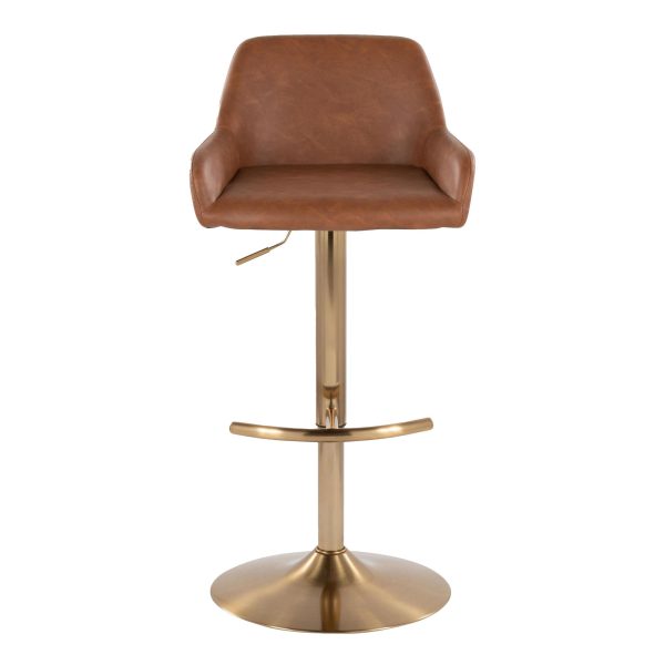 Daniella Gold and Camel Contemporary Adjustable Barstool Set of 2 7