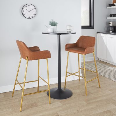 Daniella Gold and Camel Contemporary Bar Stools (Set of 2)