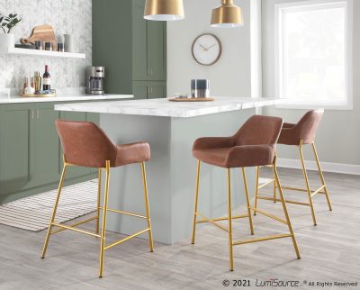 Daniella Gold and Camel Contemporary Counter Stools (Set of 2)