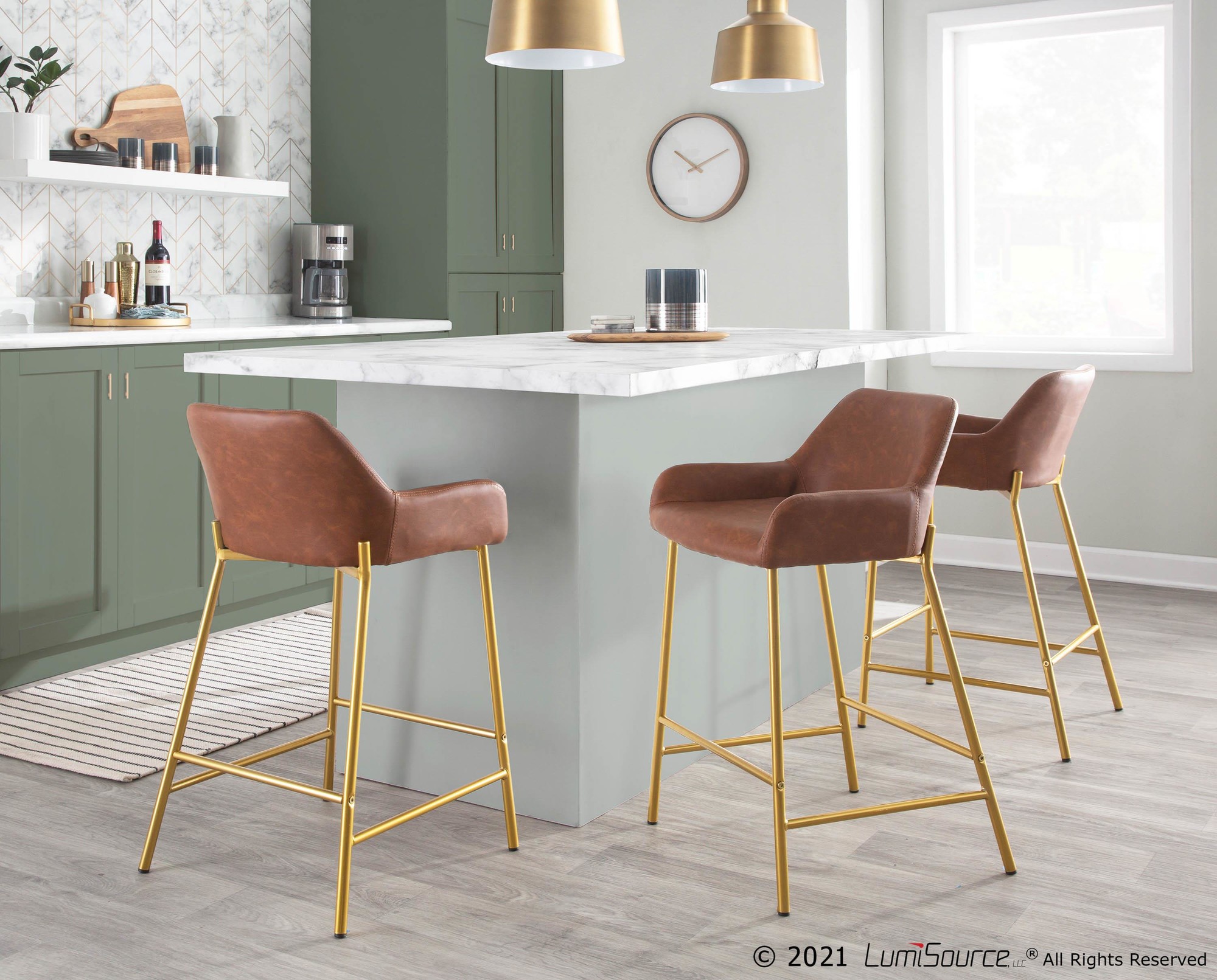 Daniella Gold and Camel Contemporary Counter Stools (Set of 2) 1 Daniella Gold and Camel Contemporary Counter Stools (Set of 2)