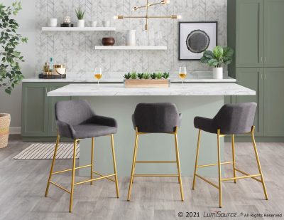 Daniella Gold and Charcoal Contemporary Counter Stools (Set of 2)