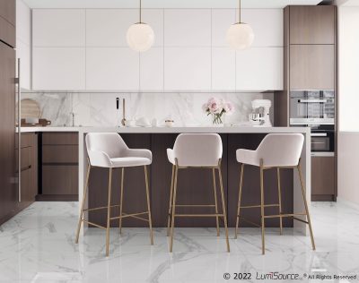 Daniella Gold and Cream Contemporary Bar Stools (Set of 2)