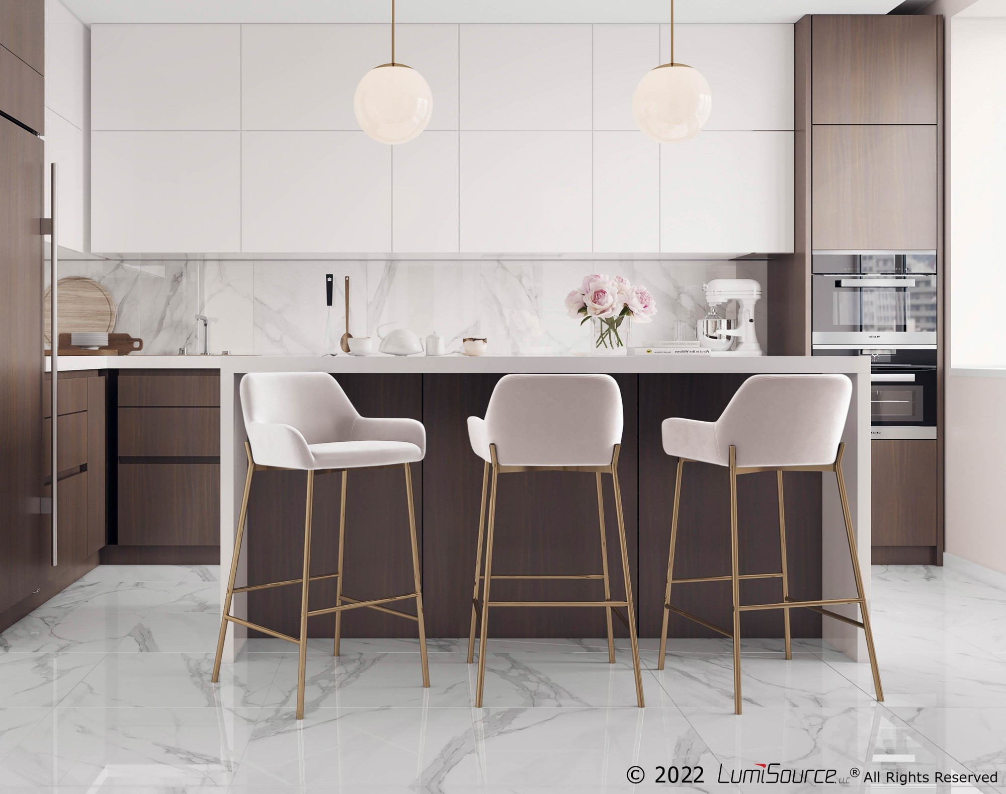 Daniella Gold and Cream Contemporary Bar Stools (Set of 2) 1 Daniella Gold and Cream Contemporary Bar Stools (Set of 2)