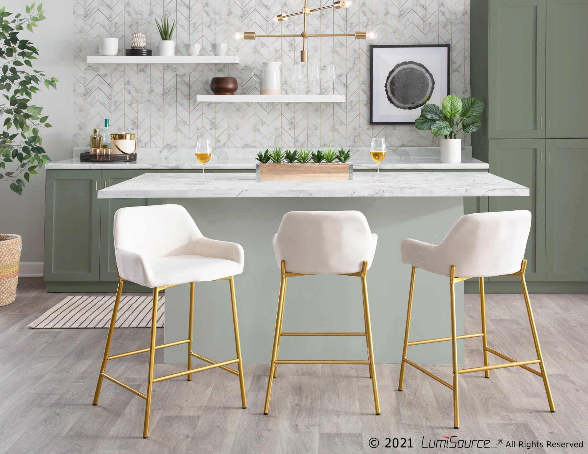 Daniella Gold and Cream Contemporary Counter Stools (Set of 2) 2 Daniella Gold and Cream Contemporary Counter Stools (Set of 2) - Image 2