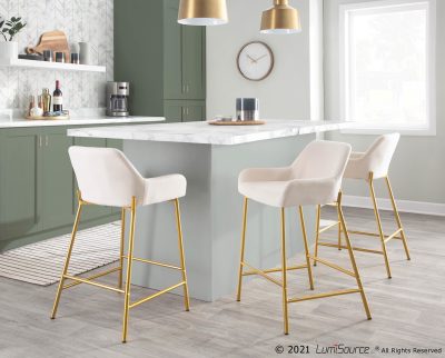 Daniella Gold and Cream Contemporary Counter Stools (Set of 2)