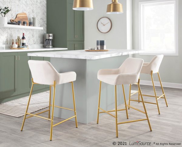 Daniella Gold and Cream Contemporary Counter Stools Set of 2