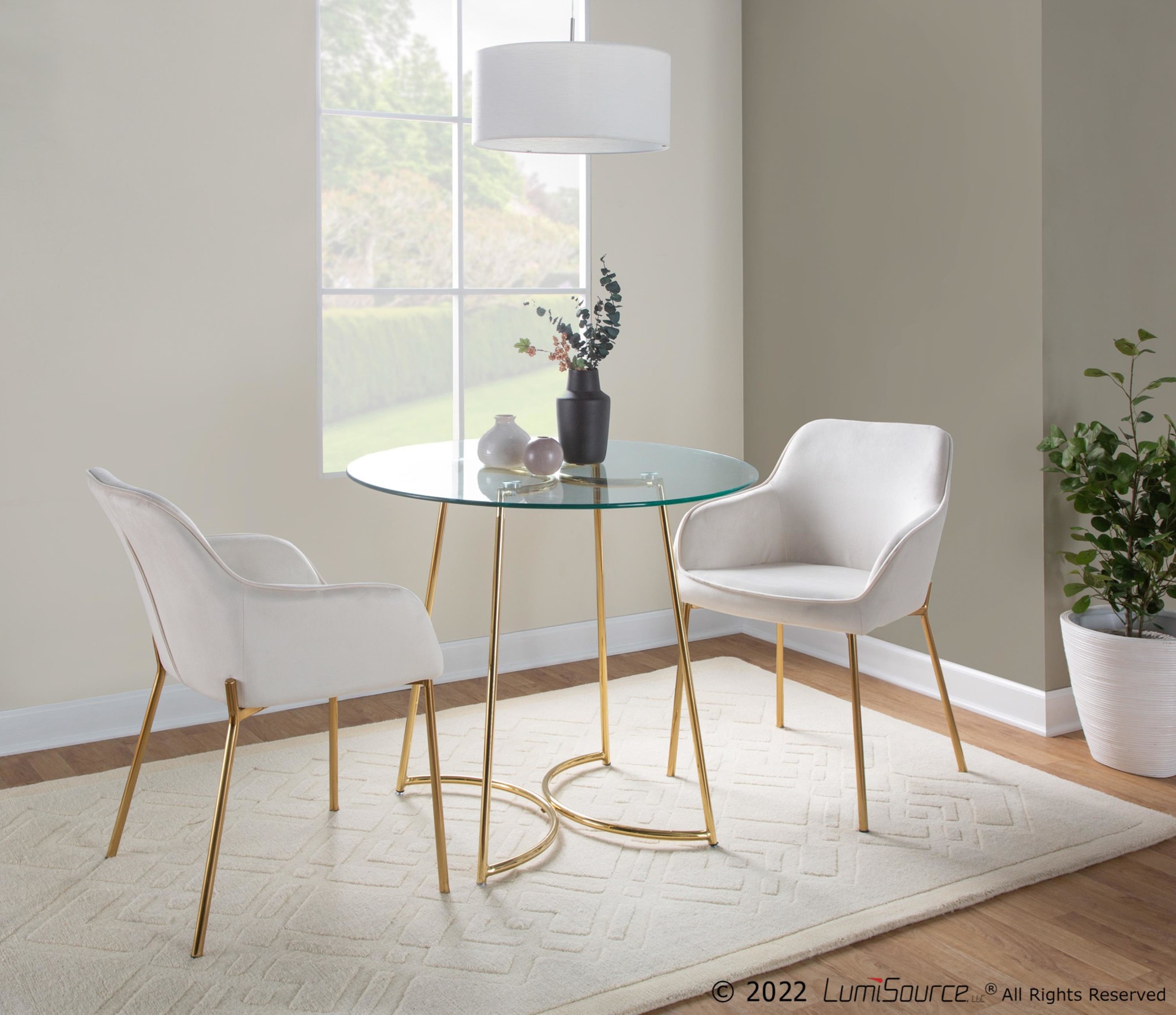 Daniella Gold and Cream Velvet Contemporary Dining Chairs (Set of 2) 1 Daniella Gold and Cream Velvet Contemporary Dining Chairs (Set of 2)