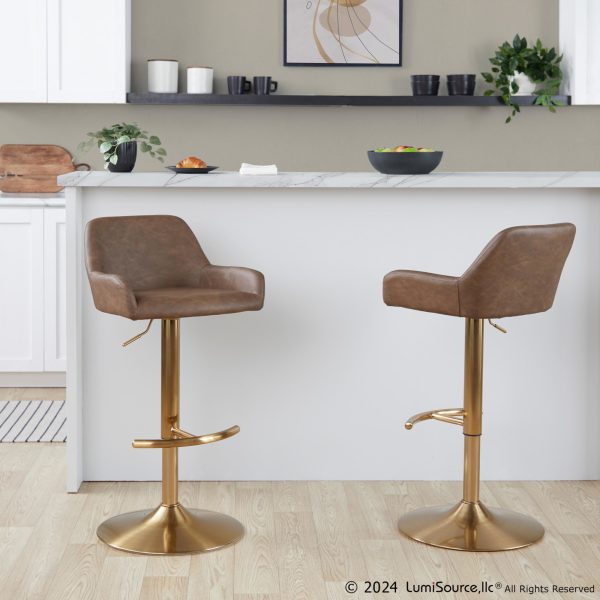 Daniella Gold and Espresso Contemporary Adjustable Barstool Set of 2 1